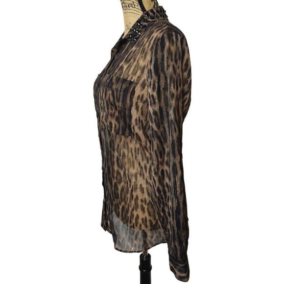 Michael Michael Kor Button Up Semi Sheer Embellished Blouse Medium NWOT - Picture 3 of 8